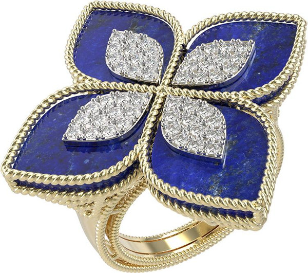 Кольцо из лимонного золота c бриллиантами и лазуритом