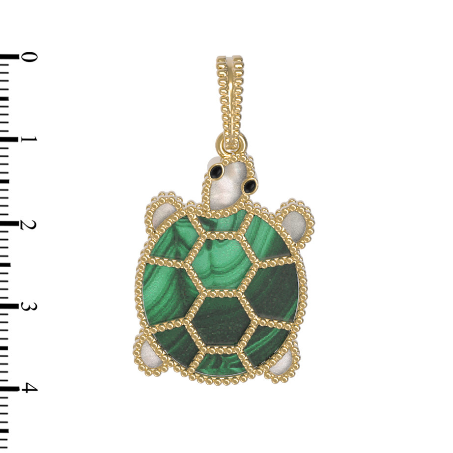 Подвеска из лимонного золота c эмаль , малахитом и перламутром