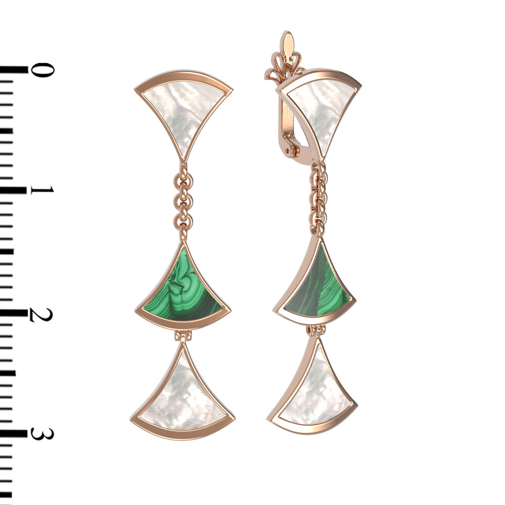 Серьги из золота c малахитом и перламутром