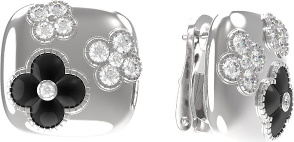Серьги из белого золота c бриллиантами и ониксом