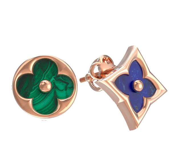 Серьги из золота c лазуритом и малахитом