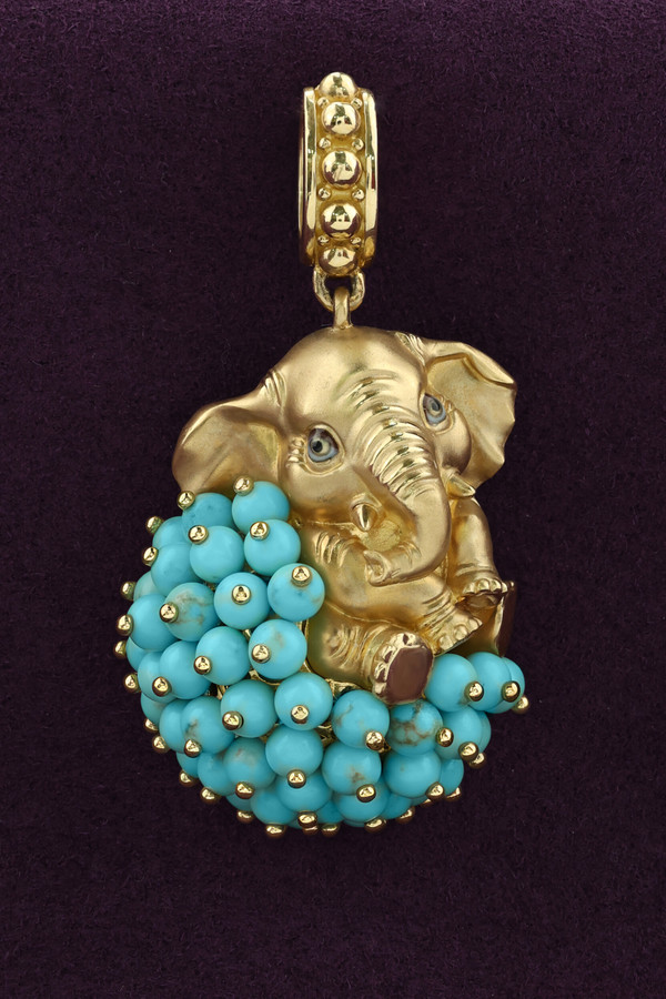 Подвеска из лимонного золота c эмаль и бирюзой