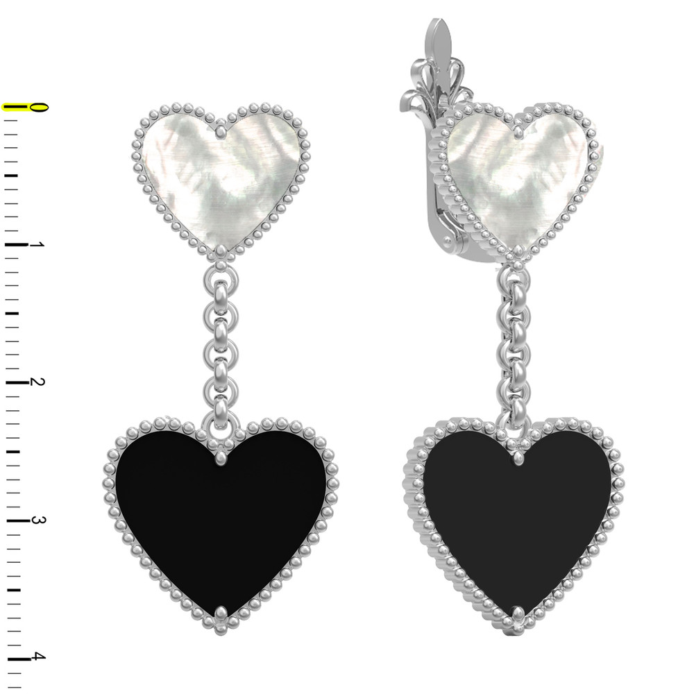 Серьги из белого золота c ониксом и перламутром