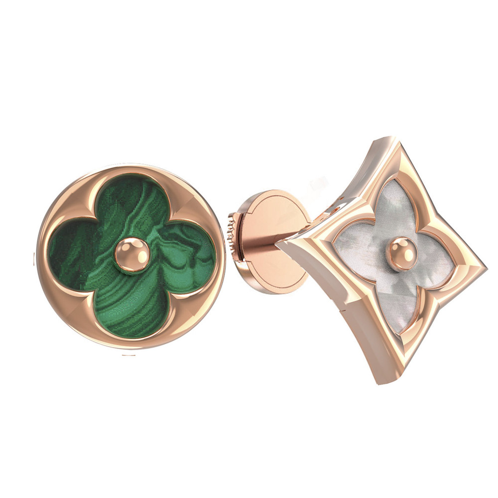 Серьги из золота c малахитом и перламутром