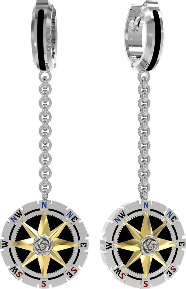 Серьги из белого золота c эмаль и ониксом