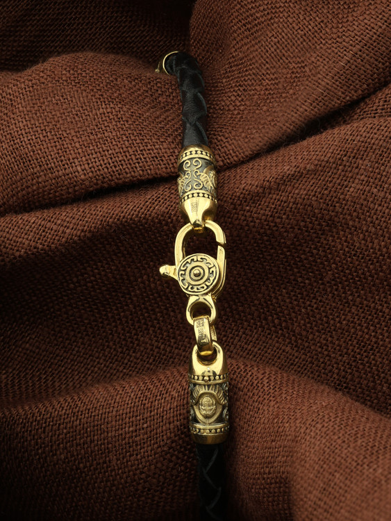 Браслет из лимонного золота c кожаным шнурком