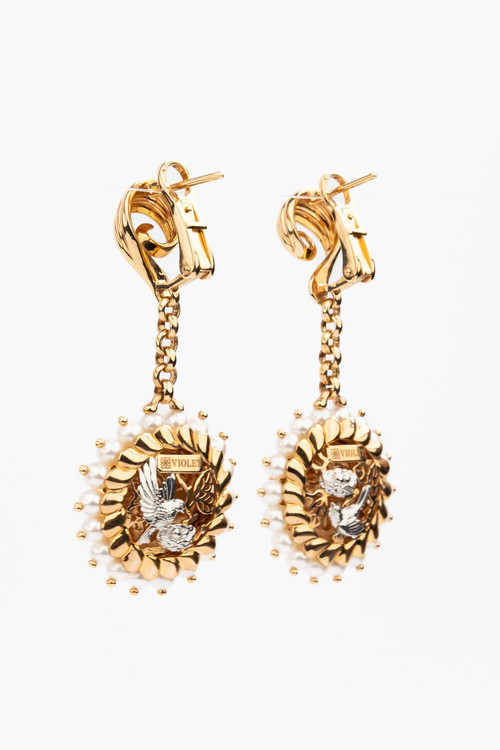 Серьги из золота c эмалью и жемчугом