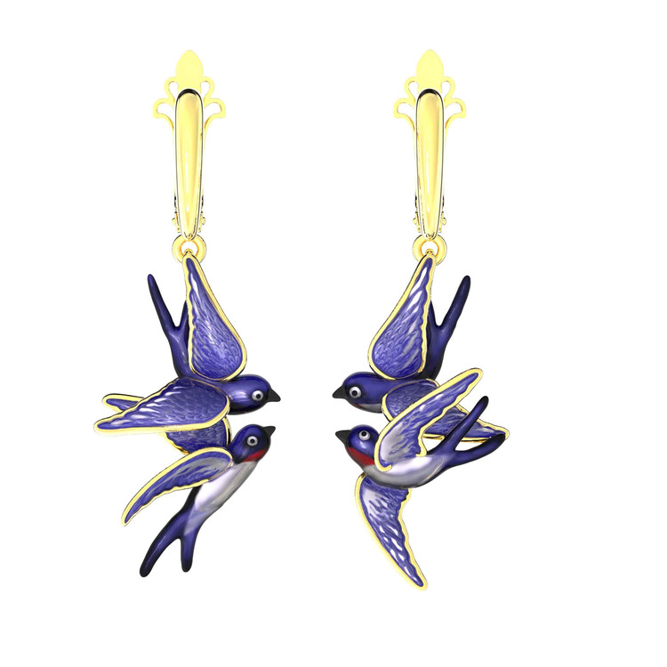 Серьги из лимонного золота c эмаль