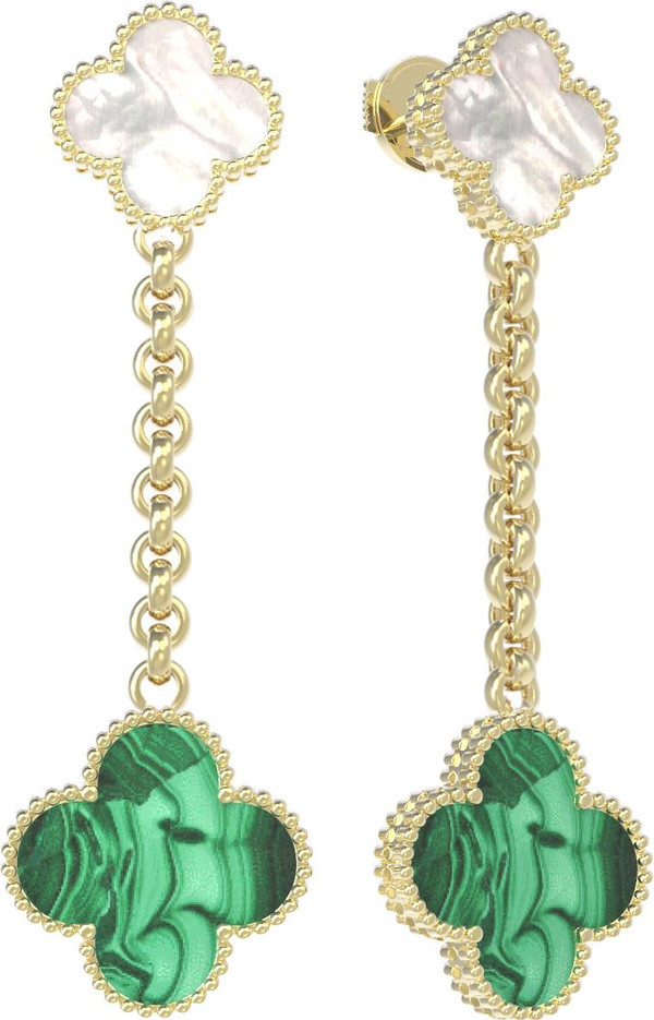 Серьги из лимонного золота c малахитом и перламутром