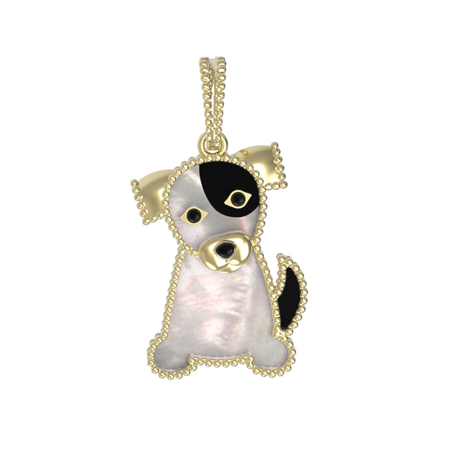 Подвеска из лимонного золота c эмалью, ониксом и перламутром