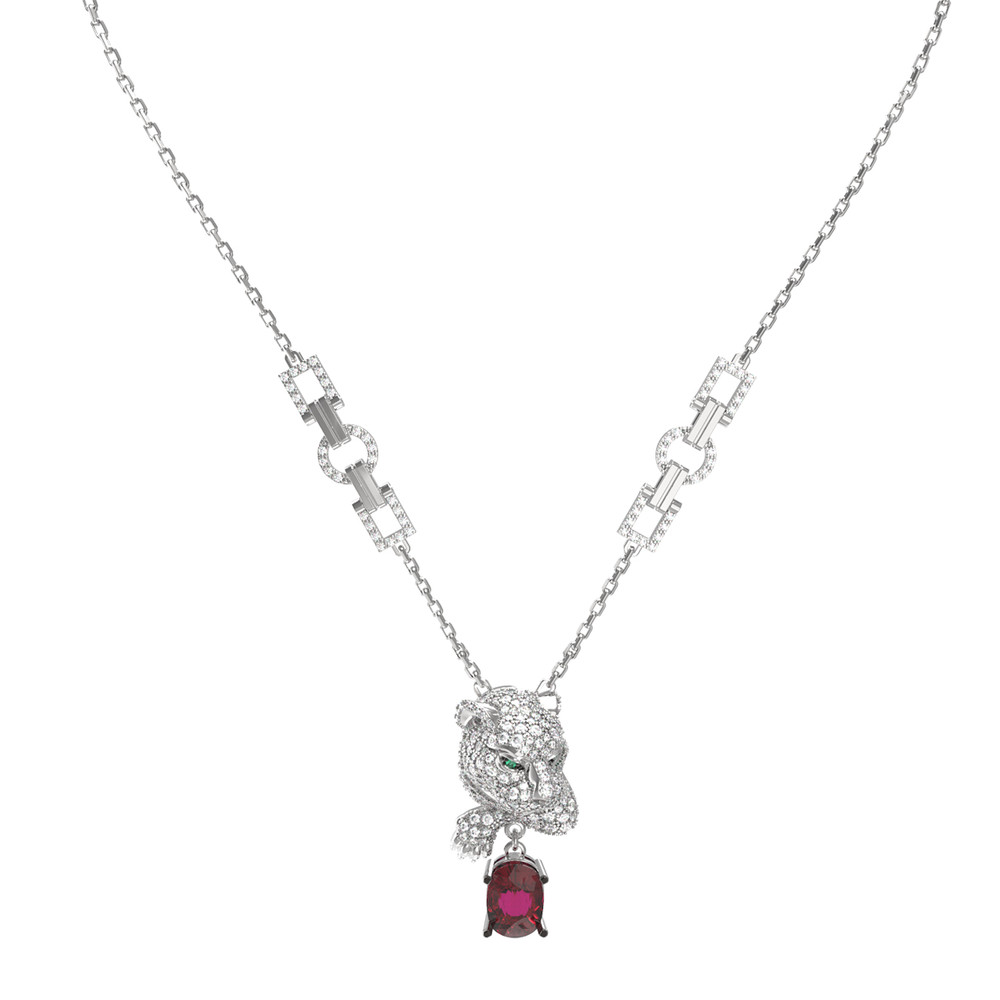 Колье из белого золота c бриллиантами, рубином и изумрудом