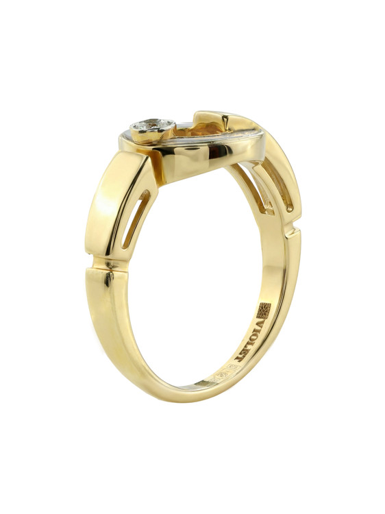 Кольцо из лимонного золота c бриллиантами и перламутром