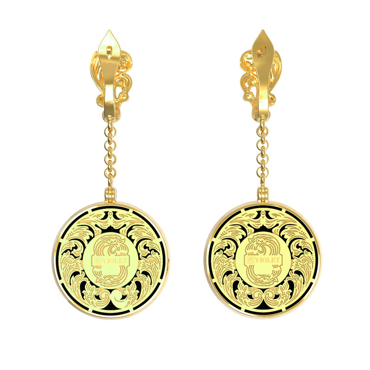 Серьги из лимонного золота c эмаль и ониксом