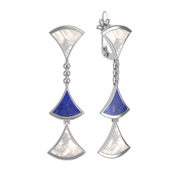 Серьги из белого золота c лазуритом и перламутром