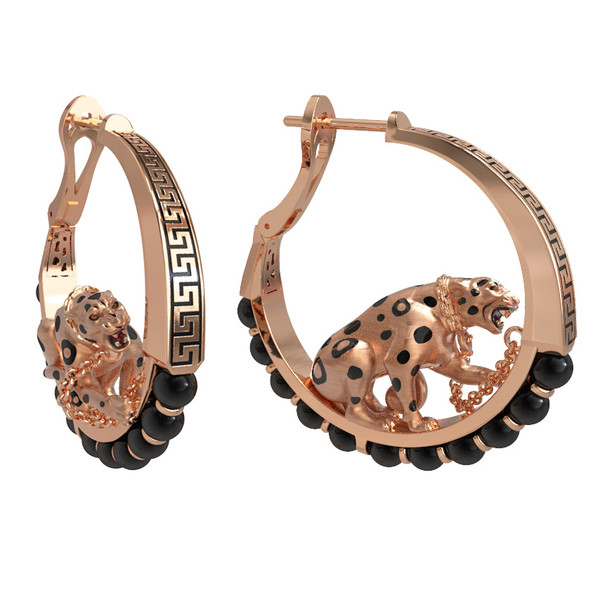 Серьги из золота c эмаль и ониксом