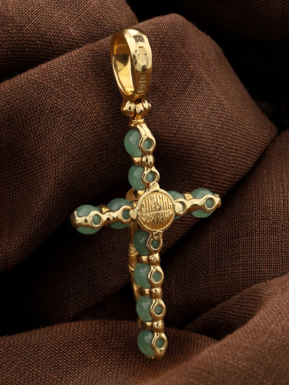 Крест из лимонного золота c нефритом