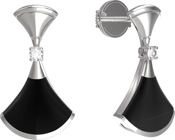 Серьги из белого золота c бриллиантами и ониксом