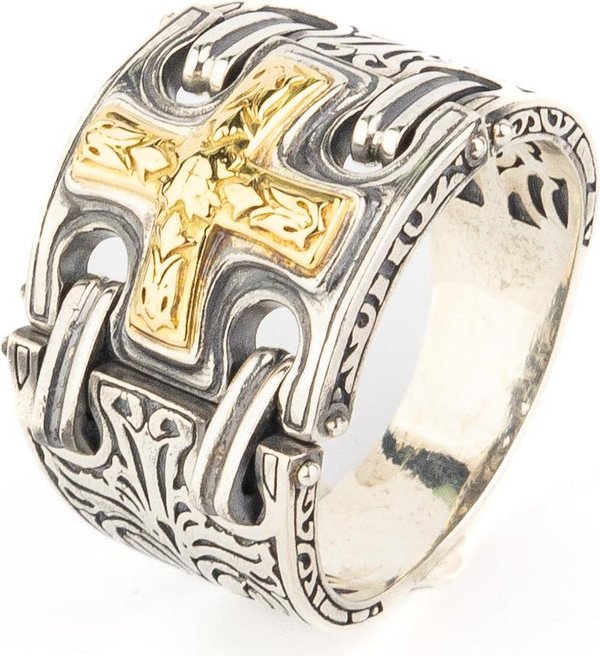 Кольцо из серебра и золота c рубином