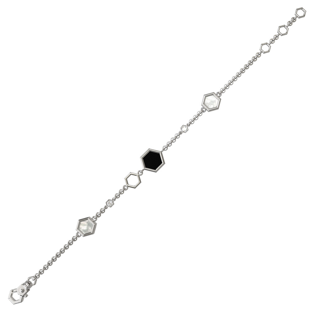 Браслет из белого золота c бриллиантами, ониксом и перламутром