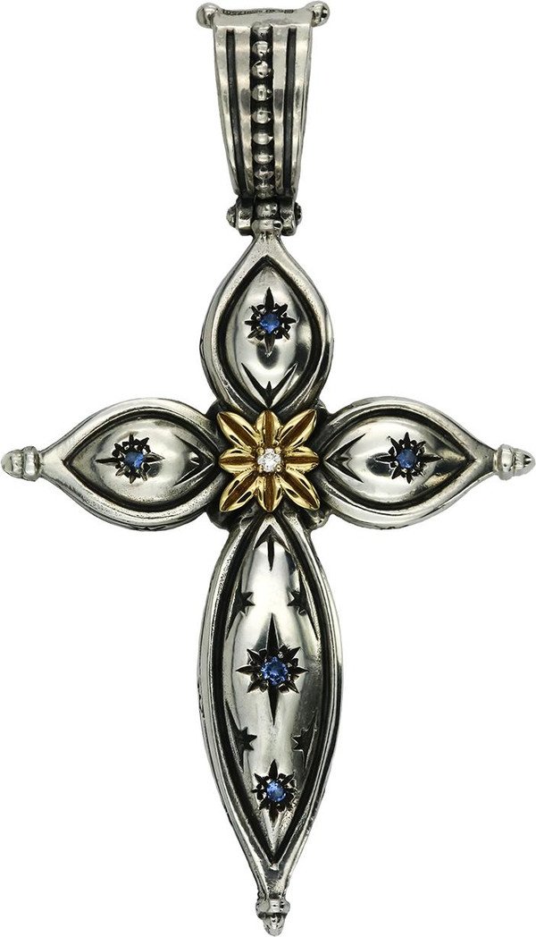 Крест из серебра и золота c фианитом, бриллиантами и рубином