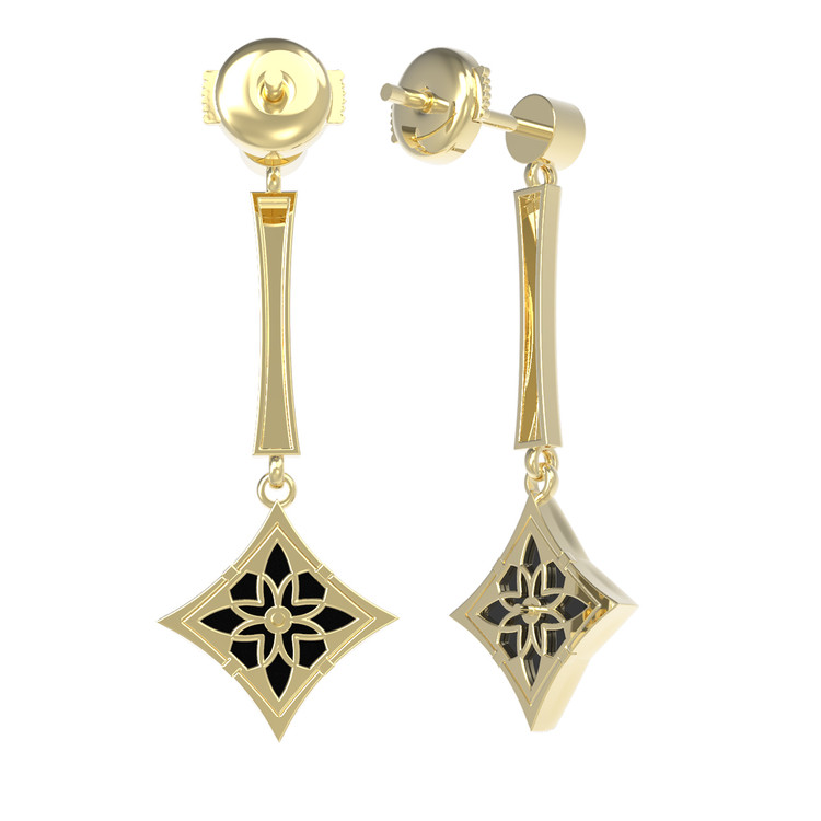 Серьги из лимонного золота c фианитом и ониксом