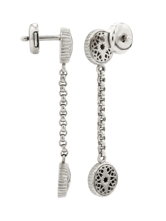 Серьги из белого золота c бриллиантами, ониксом и перламутром