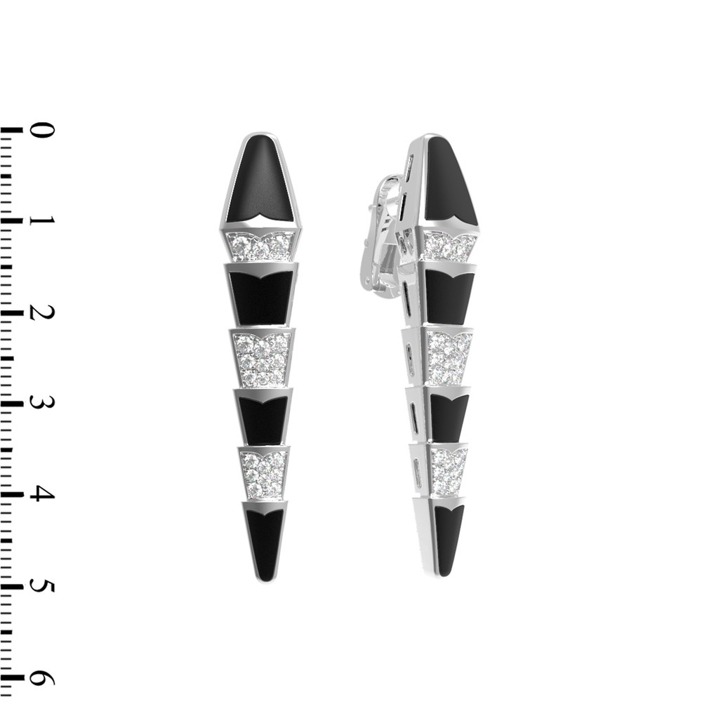 Серьги из белого золота c бриллиантами и ониксом