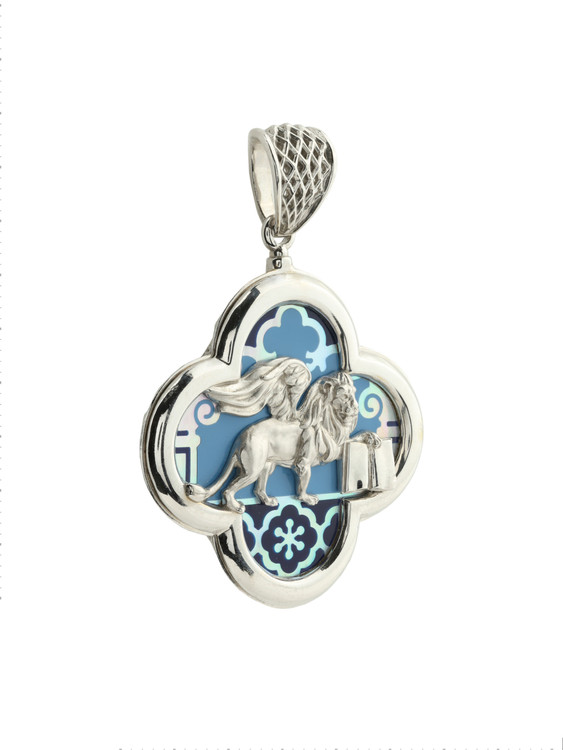 Подвеска из белого золота c эмаль и перламутром