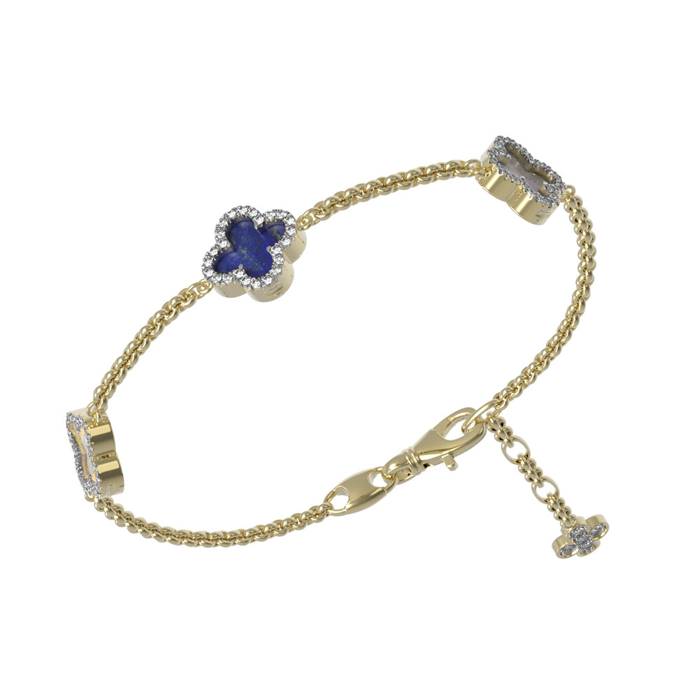 Браслет из лимонного золота c бриллиантами, лазуритом и перламутром