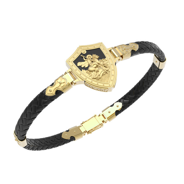 Браслет из лимонного золота c шнурком и ониксом