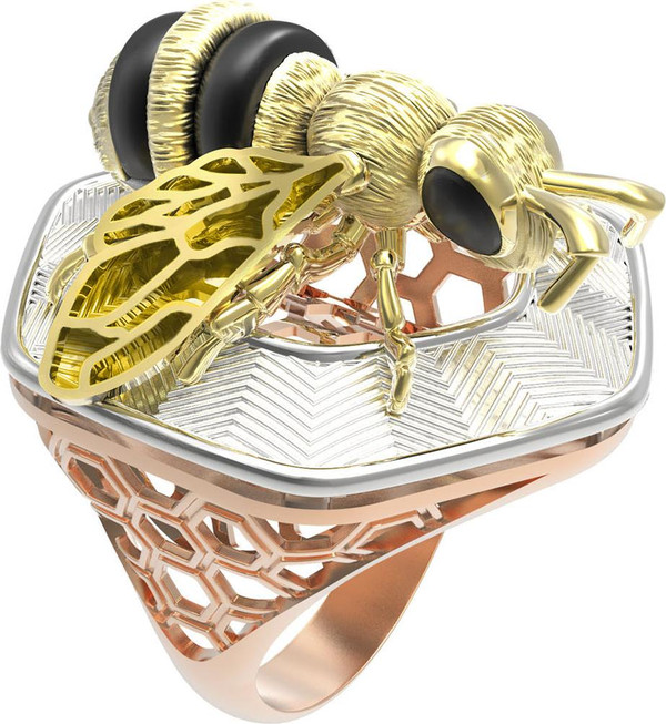 Кольцо из золота c эмаль , ониксом и эмалью