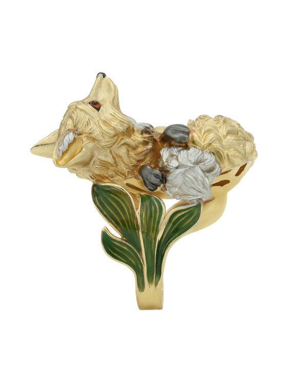 Кольцо из лимонного золота c эмаль