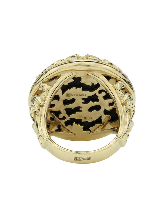Кольцо из лимонного золота c эмаль и ониксом
