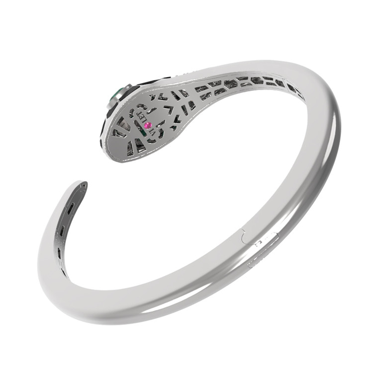 Браслет из белого золота c бриллиантами, рубином, ониксом, малахитом и перламутром