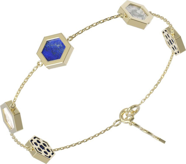 Браслет из лимонного золота c лазуритом и перламутром