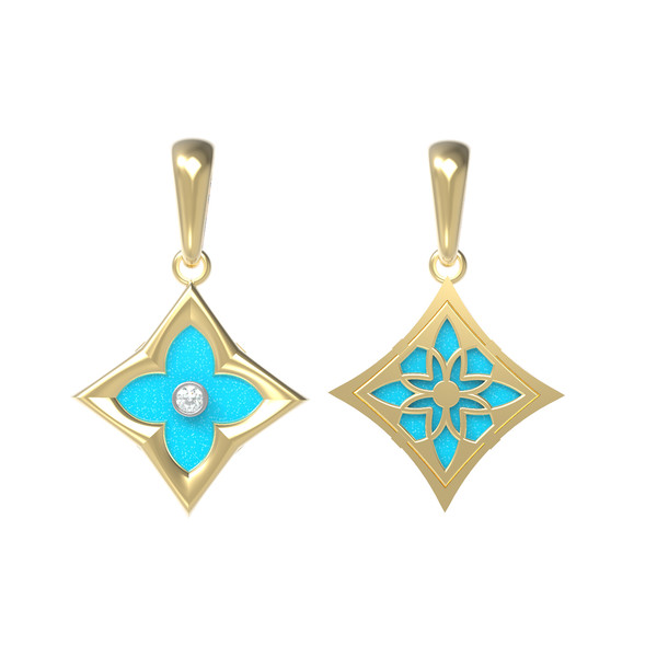 Подвеска из лимонного золота c бриллиантами и бирюзой