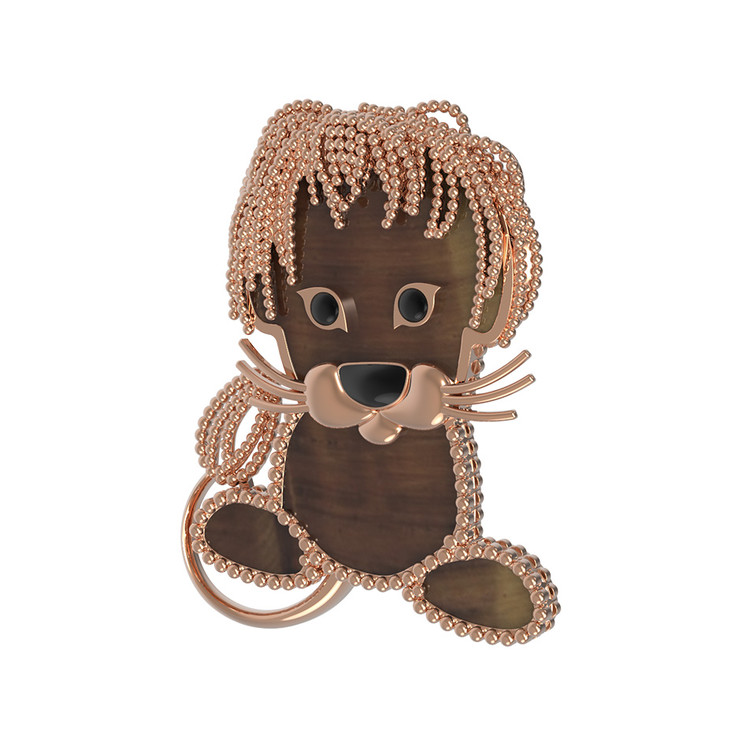 Брошь из золота c эмаль и тигровым глазом