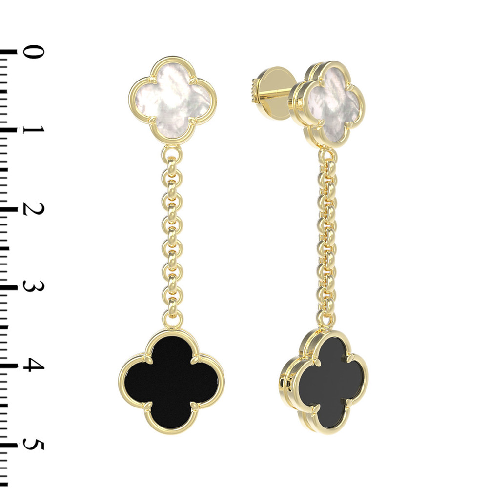 Серьги из лимонного золота c ониксом и перламутром