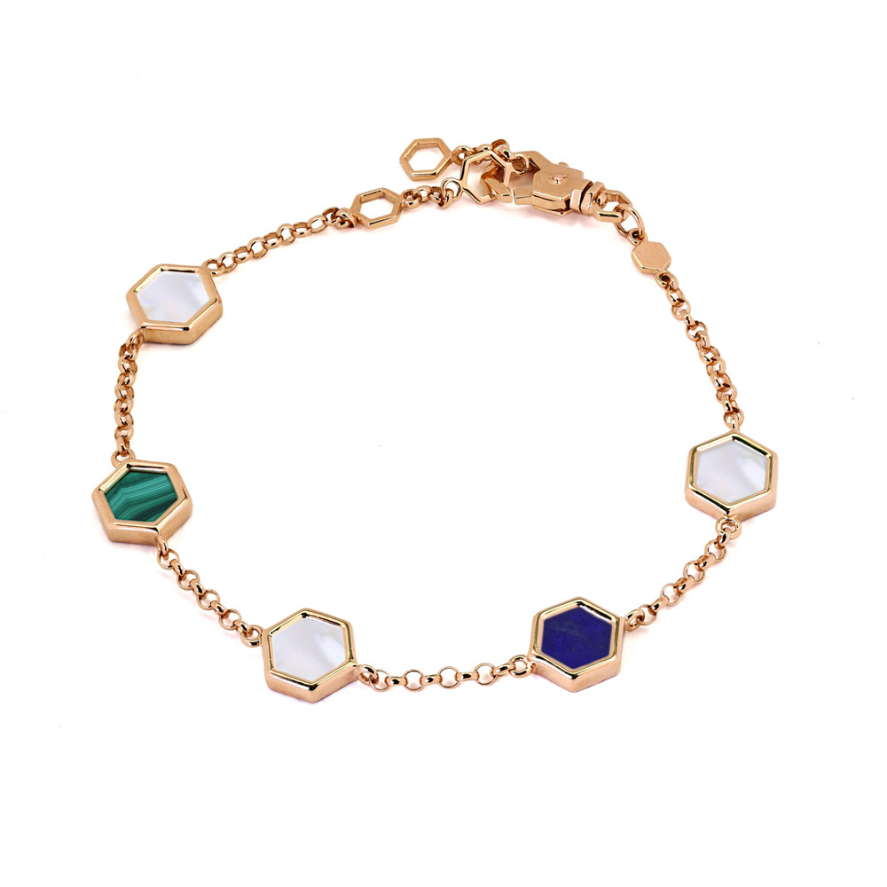 Браслет из золота c лазуритом, малахитом и перламутром