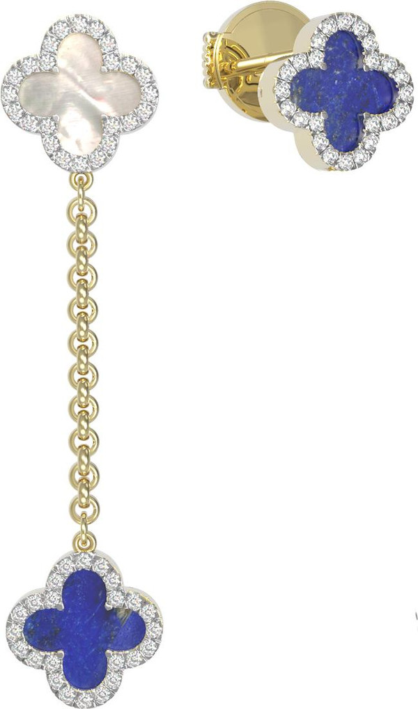 Серьги из лимонного золота c бриллиантами, лазуритом и перламутром