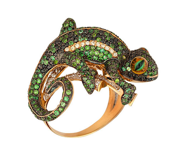 Кольцо из золота c эмалью и фианитом