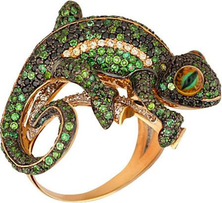 Кольцо из золота c эмаль и фианитом