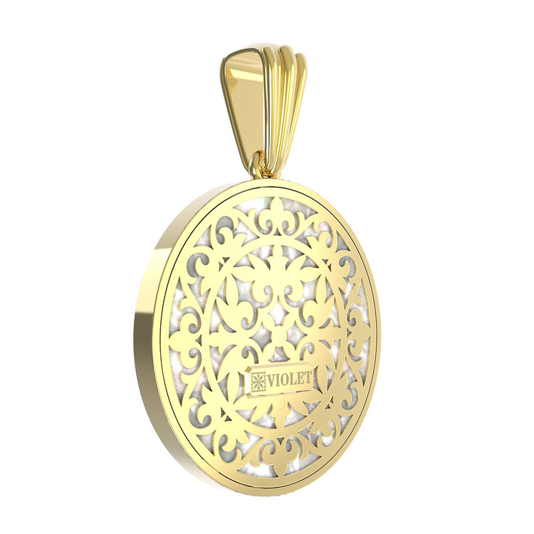 Подвеска из лимонного золота c ониксом и перламутром