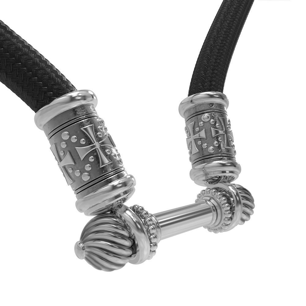 Шнурок шёлковый из белого золота c шёлковым шнурком