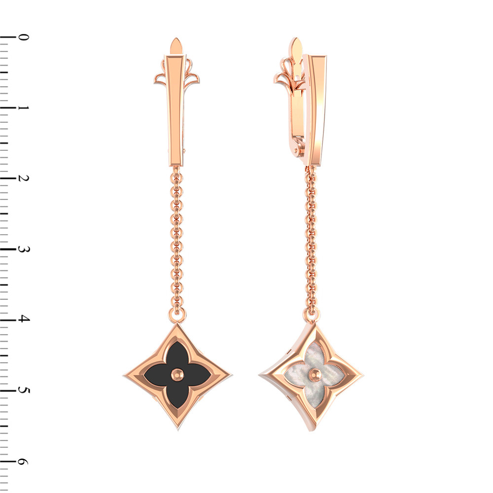 Серьги из золота c ониксом и перламутром