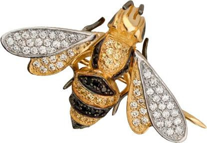 Брошь из лимонного золота c эмаль и фианитом