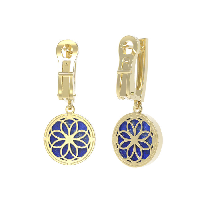 Серьги из лимонного золота c бриллиантами и лазуритом