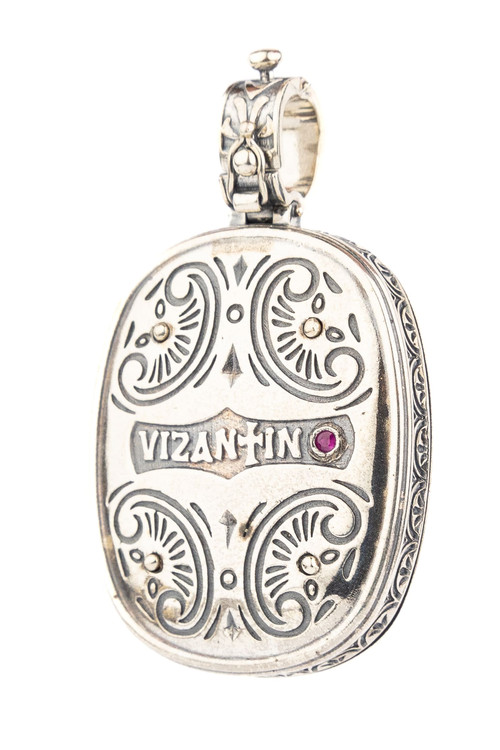 Подвеска из серебра и золота c ониксом и рубином