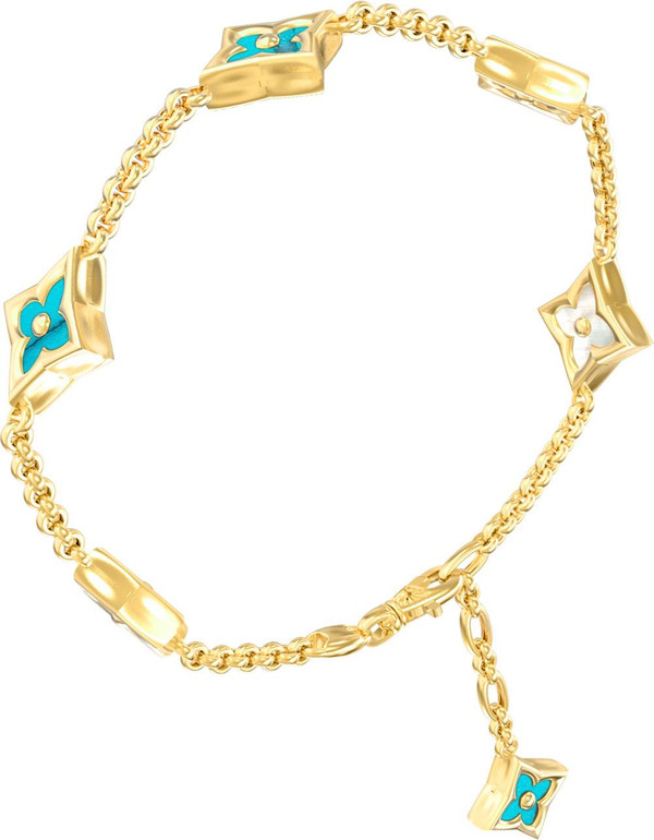 Браслет из лимонного золота c бирюзой и перламутром