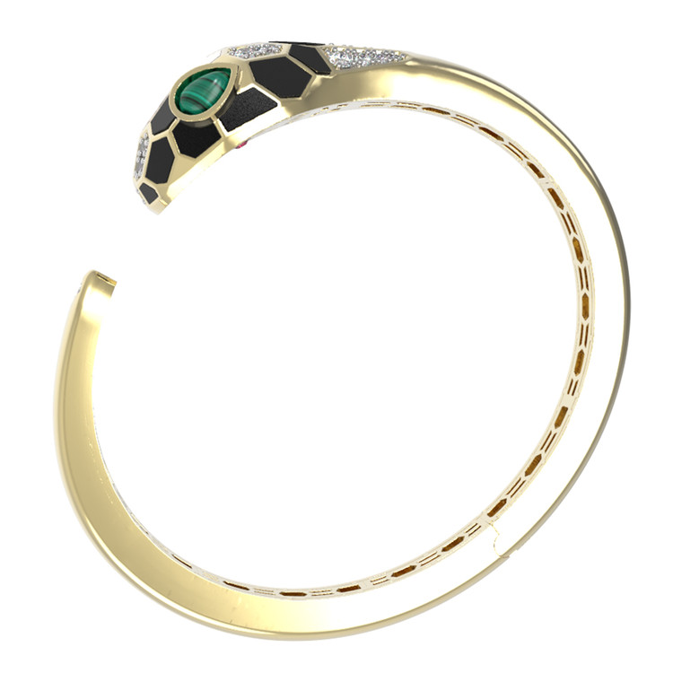 Браслет из лимонного золота c бриллиантами, рубином, ониксом, малахитом и перламутром